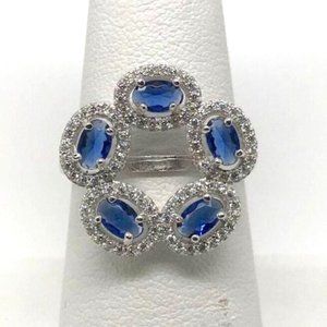 White and Blue CZ Ring in Sterling Silver Size 8